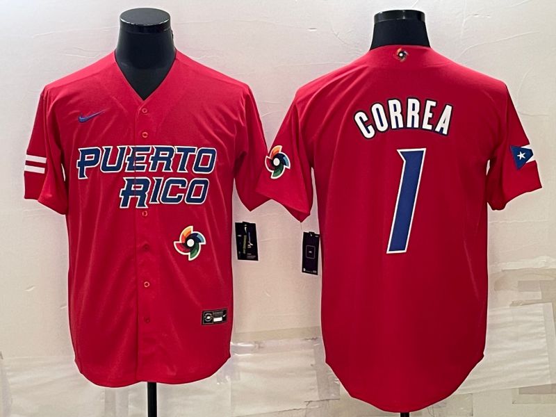 Men 2023 World Cub #1 Correa Red Nike MLB Jersey8->more jerseys->MLB Jersey